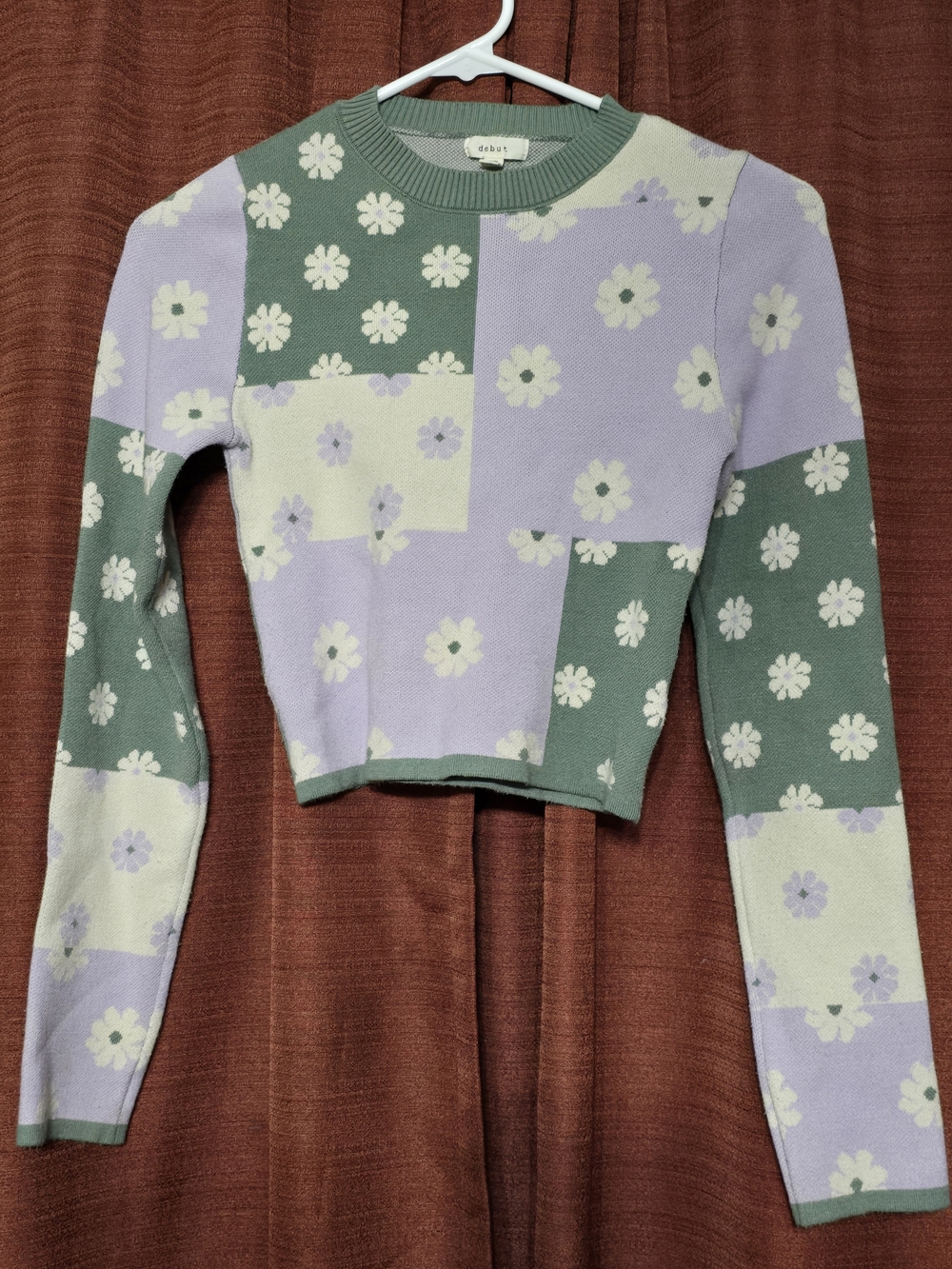 debut Green & Lavender Ditsy Daisy Patchwork Crewneck Sweater
